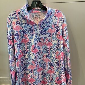 IBKUL MOCK NECK LONG SLEVE UPF+50 1/4 ZIP  BLUE PINK WHITE